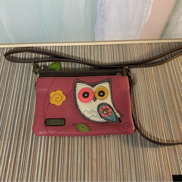 Chala Crossbody Purse Owl Design Pink Faux Leather Adjustable Strap - Picture 2 of 10